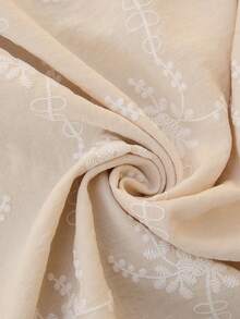 Lounesse Plus Size Women Floral Embroidery Knot Design Casual Everyday Dress With Lantern Sleeves Beige Dress Long Sleeve Summer Dresses French Style Dress Cottagecore Dress Spring Outfit Women Spring Dress For Women - White - View 6