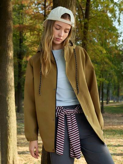 In My Nature 女士纯色抽绳连帽拉链单排扣休闲百搭日常户外长袖外套