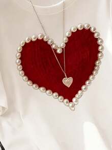 EMERY ROSE Áo thun ngắn tay nữ cỡ lớn họa tiết trái tim, thích hợp cho ngày Valentine. - trắng - Xem 3