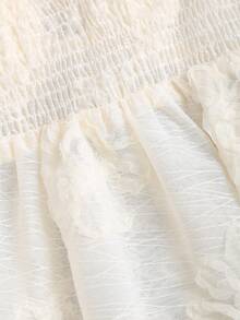 Sweetra Romantic Sweet Cute Pure Rebellious Heiress Mischievous Sassy Y2K Retro College Vacation Music Festival Casual College Street Date Smock Drawstring Bow 3D Embroidery Milky White Women Blouse Shirt, Spring/Summer/Autumn - Apricot - View 6