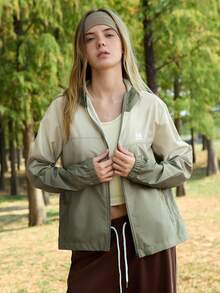 SHEIN In My Nature 女士连帽拉链字母印花休闲百搭日常户外长袖外套 - 薄荷綠 - 查看 6