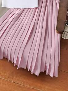 2pcs/Set Tween Girls White Summer Cute Tea Party Outfit,Elegant Beaded Floral Decor Spaghetti Strap Fitted Top&Pleated Minimalist A-Line Skirt,Casual - Pink - View 8