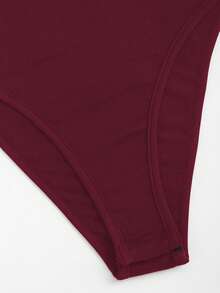 Sweetra 女式休闲垂坠领口紧身连衣裤 - 酒紅色 - 查看 5