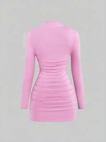 Sweetra Đầm dự tiệc cocktail thanh lịch dành cho nữ cỡ lớn, màu đỏ rượu vang, trang trí kim loại, đầm ngắn ôm sát. - Hồng - Xem 2