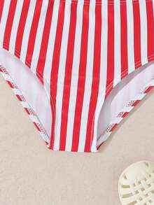 Bộ đồ bơi tankini kẻ sọc phối nơ mùa hè cho bé gái, bộ đồ bơi kẻ sọc đỏ trắng cho bé gái, bộ đồ bơi hai mảnh phong cách preppy cho bé gái, bộ đồ bơi hai mảnh cho bé gái nhỏ, bộ đồ bơi hai mảnh dễ thương cho bé gái, bikini hai mảnh cho trẻ em. - trắng - Xem 5