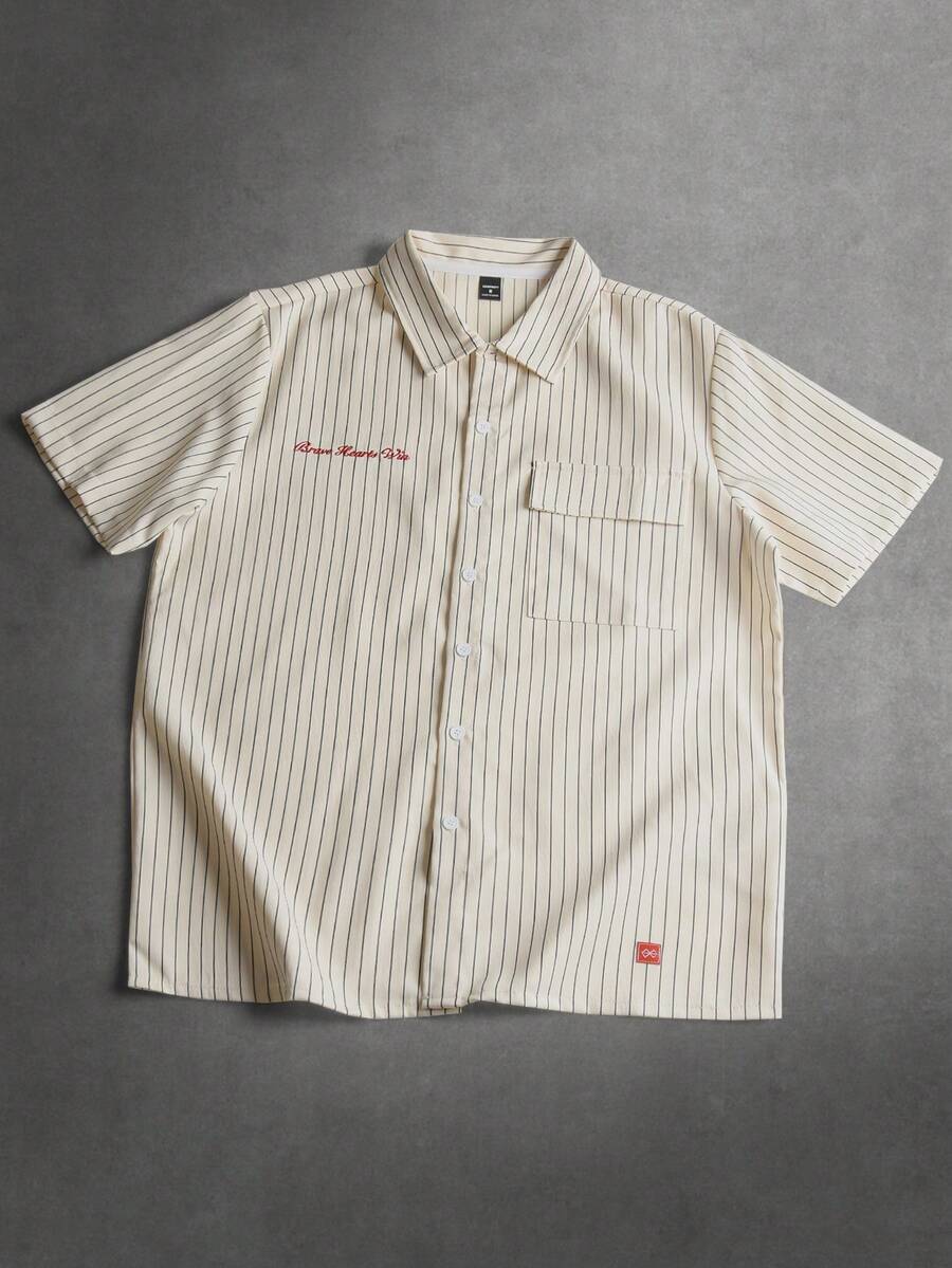 STYNVO 男士条纹短袖单排扣休闲口袋衬衫