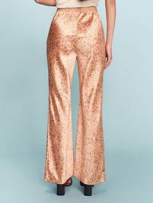 lacRébo Pantalones de satén fluido de color naranja claro con estampado floral, estilo vintage de primavera y verano, estilo francés y parisino - Marrón Mocha - Ver 2