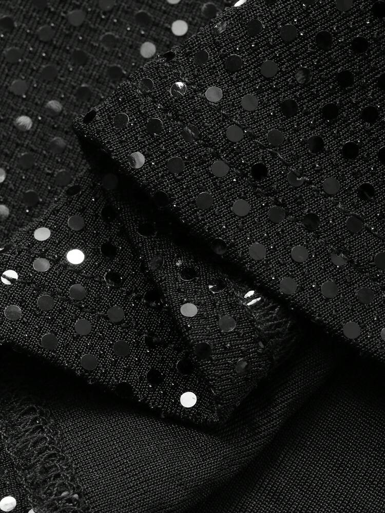 Elegant French Sequin Mermaid Dress, Women's Short Sleeve Slim Fit V-Neck Long Dress, Graceful & Charming Dress Sundress