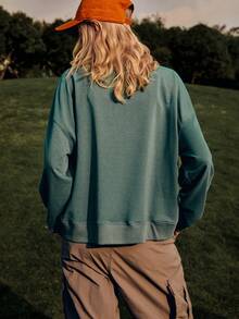 SHEIN Unity 女士休闲扭肩宽松卫衣，春秋季 - 綠色 - 查看 5