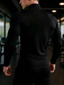 Manfinity Sport PWRUP 男士蜘蛛印花立领修身黑色长袖运动T恤