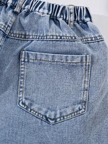 Short en jean pour adolescentes, nouvelle arrivée d'été, style Y2K, short en jean d'été pour petites filles, nouveau produit, lavage vintage délavé et déchiré, polyvalent à la mode, coupe assortie, tissu en jean confortable, convient pour les festivals de musique, les vacances d'été, les sorties, les fêtes - Jean clair - Voir 7