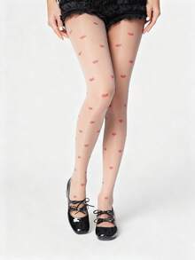 ROMWE Kawaii 1双性感草莓图案连裤袜，甜美水果打底裤，超薄弹力紧身裤 - 彩色 - 查看 3