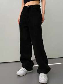 DAZY 女士水洗韩式百搭小码牛仔裤 - 黑色 - 查看 5