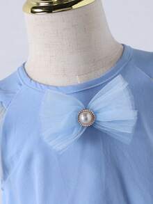 Girls Blue Mesh Dress, Layered Mesh Ruffled Hem, Sleeveless, Versatile For Casual, Party, Birthday, Holiday Wear, Spring/Summer New Arrival - Blue - View 6