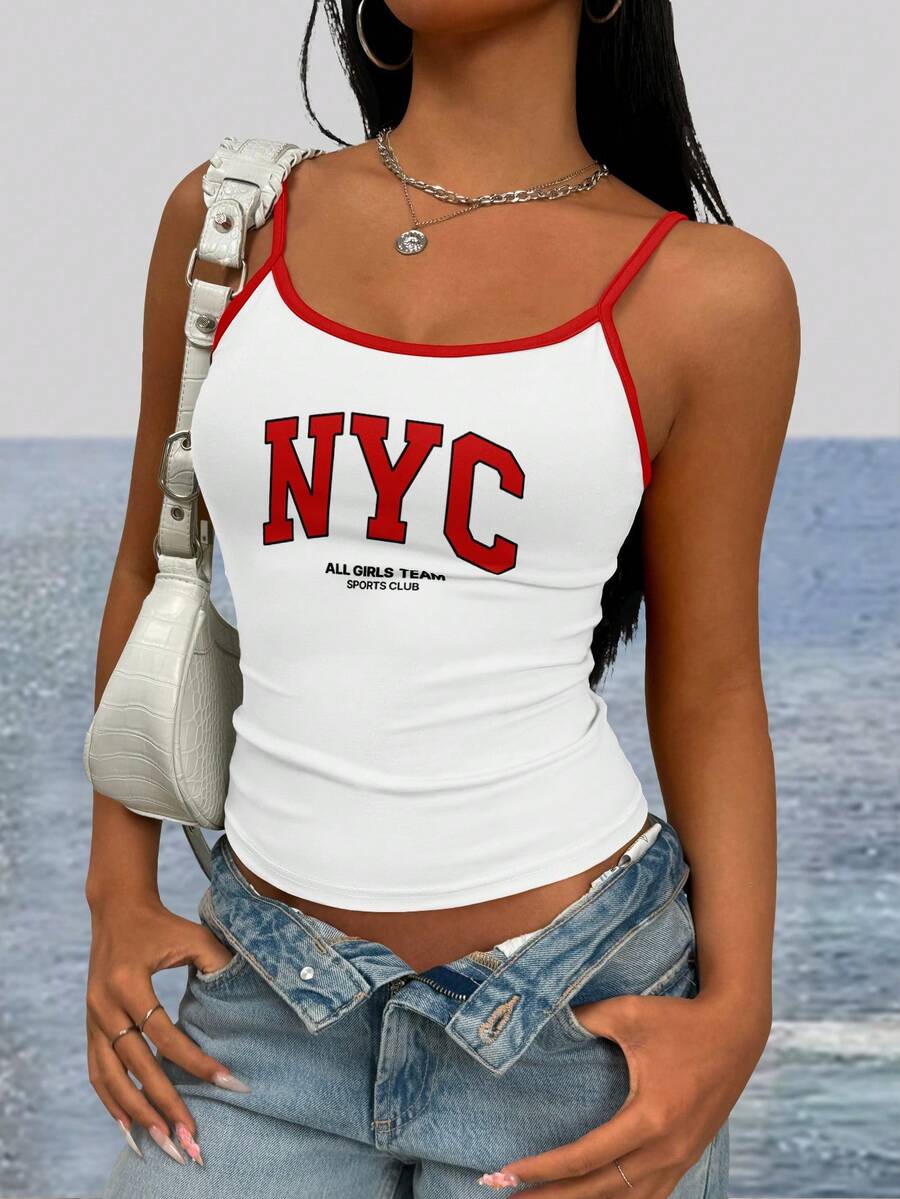 INAWLY Y2K NYC 纽约市字母图案吊带背心 女式上衣 - 彩色 - 查看 1