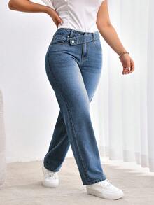 Flexra Women's Plus Size Casual Straight Leg Jeans - Dark Wash - View 3