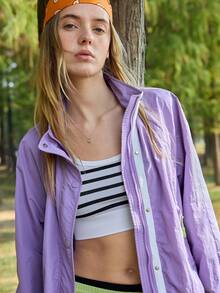 SHEIN In My Nature Women's Outdoor Zip Pocket Purple Long Sleeve Jacket