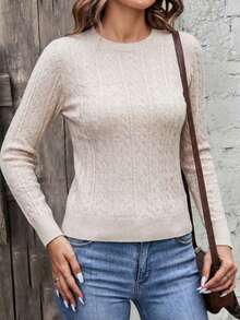 Suéter de Mujer Calientito con Bordado Elegante, Jersey de Punto Manga Larga Para Mujer, Mangas Ligeramente Abullonadas - Avena - Ver 4