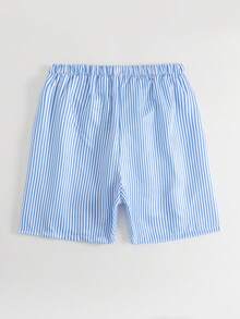 SHEIN 1件青少年男童简约条纹梭织面料短裤，款式简洁，连体泳衣，时尚设计，适合海滩、游泳、度假、夏季穿着。男士泳裤，条纹泳裤，抽绳泳裤，条纹泳装，男士条纹泳裤，蓝白条纹泳裤，带内衬泳裤，抽绳泳裤，条纹泳裤，条纹短裤，男士泳装 - 藍白色 - 查看 3
