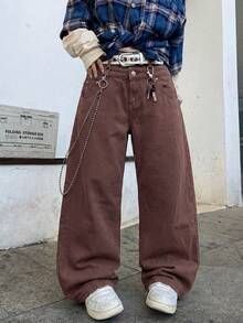 Manfinity EMRG Men's Loose Casual Versatile Jeans With Pockets - Brown - View 5