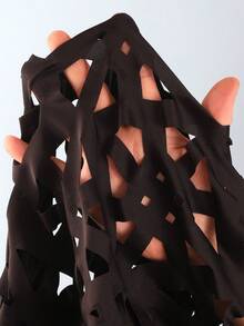 Bonvoyette 3pcs/Set Summer New Women's Swimsuit Strappy Solid Top, High Waisted Shorts, Hollow Out Long Beach Cover Up, Fashion Resort Bikini Set - Black - View 9