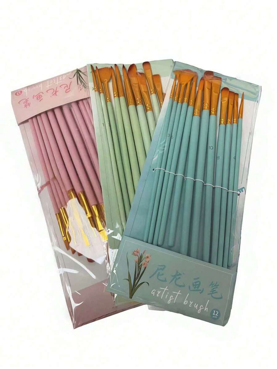 12支装艺术家画笔套装 - 适用于丙烯颜料、油画颜料、水彩颜料、面部彩绘、美甲、细节绘画和岩画,经久耐用,易于使用,可作为礼物,用途广泛,适合返校季和学习用品。 - 彩色 - 查看 1
