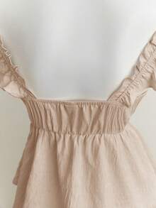 Flirla Blue Sweet Mori Girl Ruffle Trim Sexy Backless Low Neck Cropped Camisole Top - Khaki - View 5