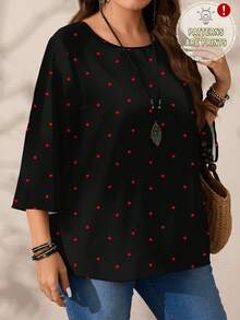 EMERY ROSE Chemise ample à col rond, imprimé tout-sur-tout, manches 3/4, pour femmes grandes tailles, automne/hiver - Noir - Voir 4