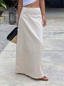 Dazy Tall 高个女式亮片拼接半身裙，度假风 - 杏色 - 查看 3