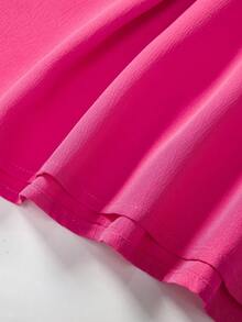 SHEIN 一件少女优雅绉纱连衣裙，配有可拆卸串珠蝴蝶结肩带和贴身腰带，适合休闲、派对和假日穿着。 - 玫紅色 - 查看 7