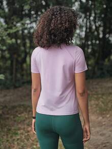 SHEIN In My Nature Lättviktig t-shirt med lapptäcke i mesh för kvinnor, lila, för utomhusbruk - Mauve Lila - Visa 2