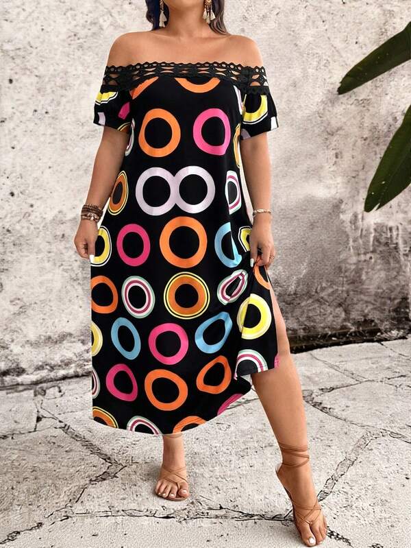 Breezaya 大码女式露肩印花宽松长裙