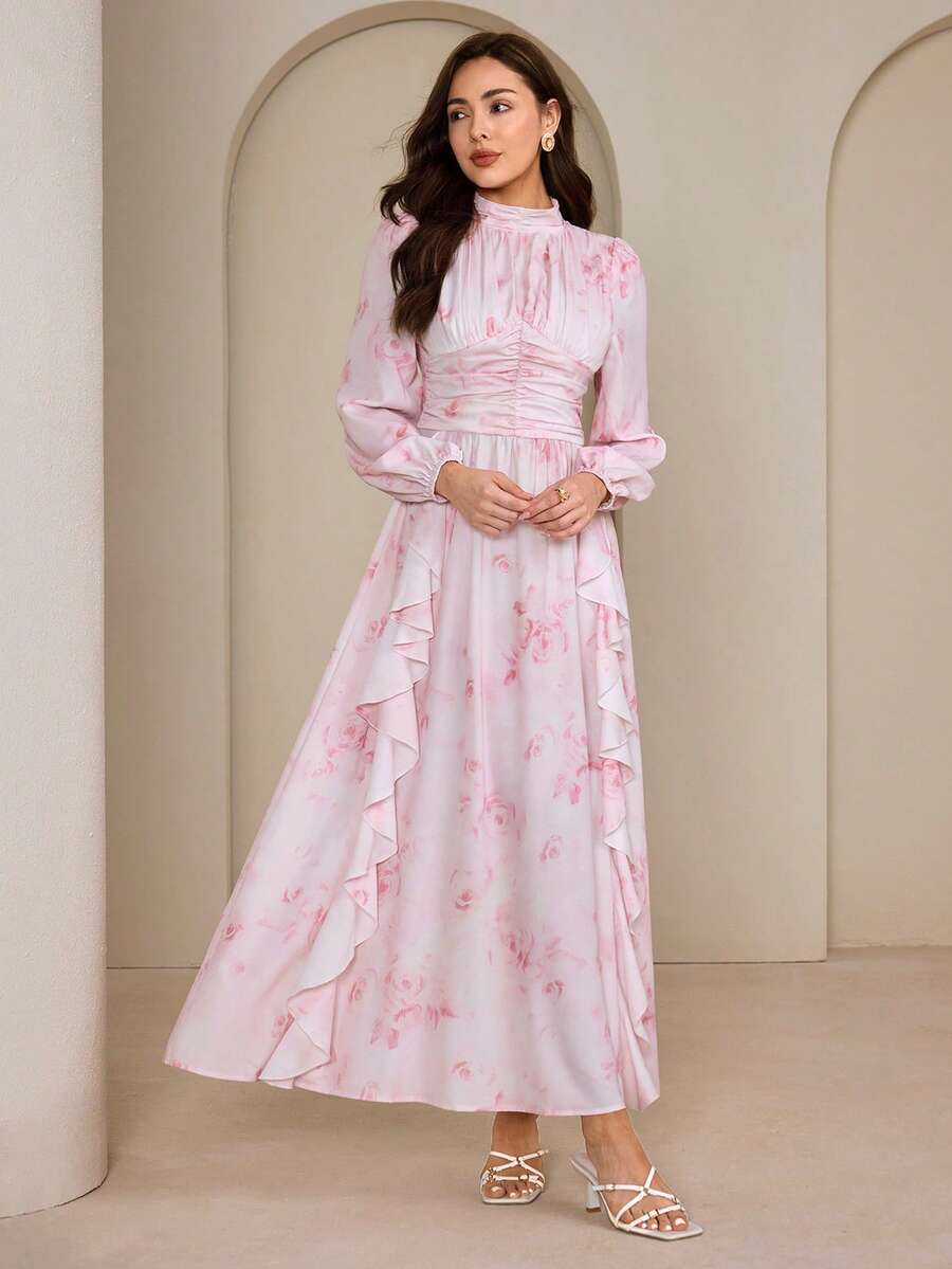 Graceveil Women's Ditsy Floral Dress, High-End Formal Dress, Arabic Style Dress - Pink - View 1