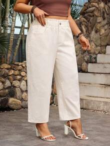 EMERY ROSE Plus Size Solid Color Webbing Waist Casual Pocket Loose Jeans - Apricot - View 5