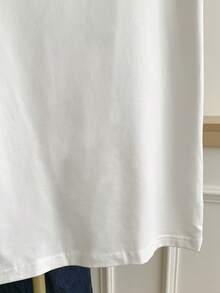 Resyla Camiseta de manga corta casual con cuello redondo y ribete de contraste bordado para mujer - Blanco - Ver 5