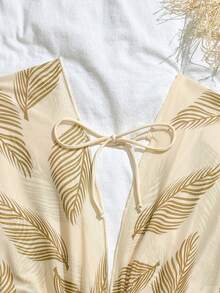 Swim Lushoire 1pc Women Leaf Print Mesh Cover-Up, Casual For Home, Beach, Pool, Vacation, Spring/Summer - Multicolor - View 6