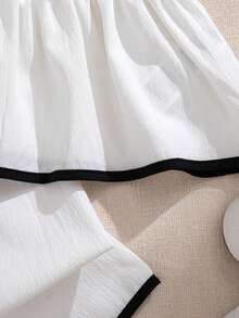 Souflis Souflis 女婴撞色滚边蝴蝶结装饰荷叶边上衣和松紧腰阔腿裤套装，春夏款 - 白色 - 查看 3