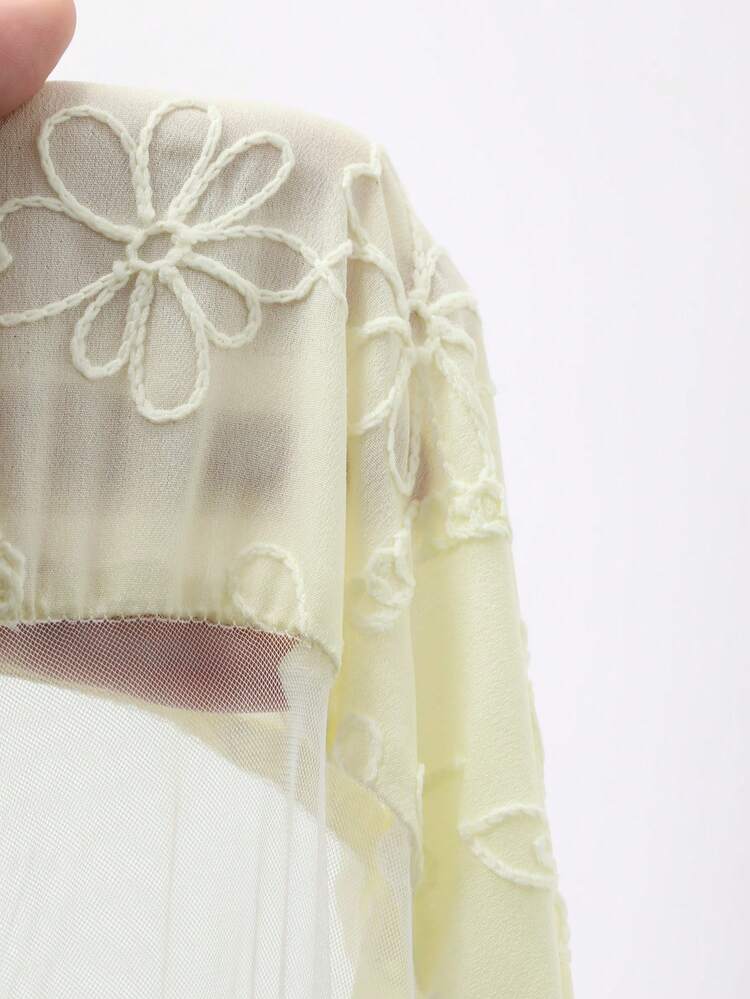 Contrast Lace Sheer Embroidery Dress For Women Sundress