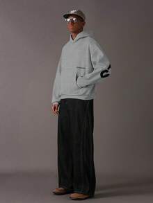STYNVO 男士休闲字母印花连帽衫，秋冬街头风连帽衫，图案连帽衫，男士灰色连帽衫，男士短款连帽衫 - 灰色 - 查看 3