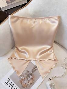 GlowEve Women's Fashion Tube Knotted Satin Elegant Casual, Vacation, Outing, Party Top, Spring/Summer - Apricot - View 2