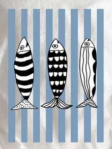 INAWLY Women's Casual Striped & Fish Print Round Neck Short Sleeve T-Shirt, Summer - White - View 5