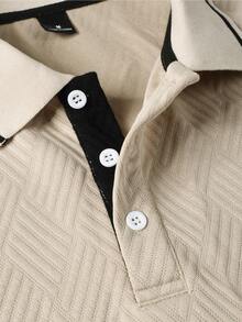 Manfinity Mode Men's Short Sleeve Textured Polo Shirt, Suitable For Casual, Party, And Office Wear - Apricot - View 3
