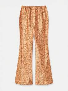 lacRébo Pantalones de satén fluido de color naranja claro con estampado floral, estilo vintage de primavera y verano, estilo francés y parisino - Marrón Mocha - Ver 9