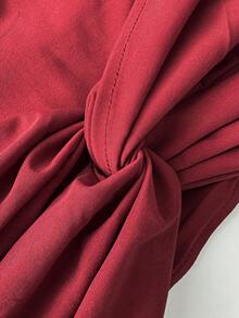 Vionelle Sexy Minimalist Pleated Waist Off Shoulder Plus Size Cropped Blouse - Burgundy - View 7