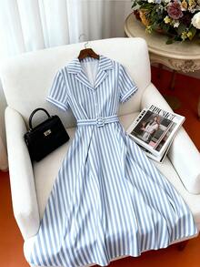 GlowEve CURVE 大码休闲优雅百搭约会派对婚礼束腰舒适柔软质地知性通勤连衣裙 - 藍白色 - 查看 1