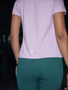 SHEIN In My Nature Lättviktig t-shirt med lapptäcke i mesh för kvinnor, lila, för utomhusbruk - Mauve Lila - Visa 7