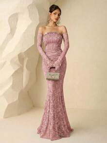 Coutiva Đầm dạ hội sang trọng, váy dạ hội cao cấp, kiểu dáng thanh lịch và tinh tế dành cho phái nữ. - Hồng - Xem 5