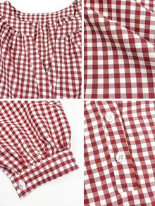 Pariaura Áo sơ mi nữ thanh lịch màu đỏ kẻ caro cổ chữ V tay phồng. Áo kiểu nữ thanh lịch, đa năng, thời trang, phù hợp cho đi làm, ở nhà, dự tiệc, du lịch, dạo phố, năm mới và Giáng sinh. - Đỏ - Xem 7