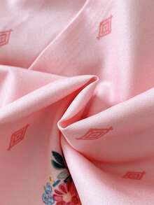 SHEIN Girls' Pink Dress, All-Over Print, Long Sleeve Loose Fit Vintage Elegant Dress, Comfortable Fabric, Suitable For Daily Wear & Outings Classic Pink Floral Embroidered Elegant Vintage Casual Modest Abaya Dress, Suitable For Young Girls In Spring/Summer, Graceful Long Sleeve Maxi Dress, Prayer Abaya, Easy Comfort, Casual Wear, Vacay Vibes, Modest Kaftan, Kids Jalabiya - Pink - View 11
