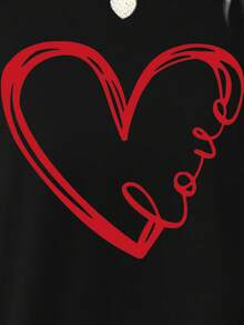 EMERY ROSE Camiseta de manga larga con cuello redondo y estampado de corazones para el Día de San Valentín, de estilo casual para mujer - Negro - Ver 5